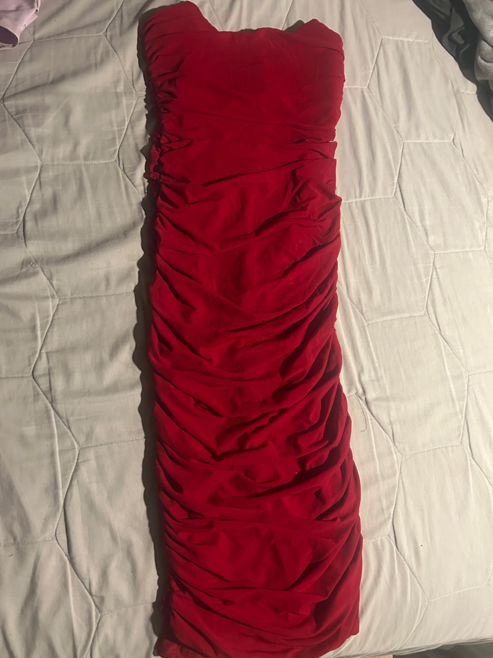 FASHIONNOVA Red Ruched Strapless Women’s Dress